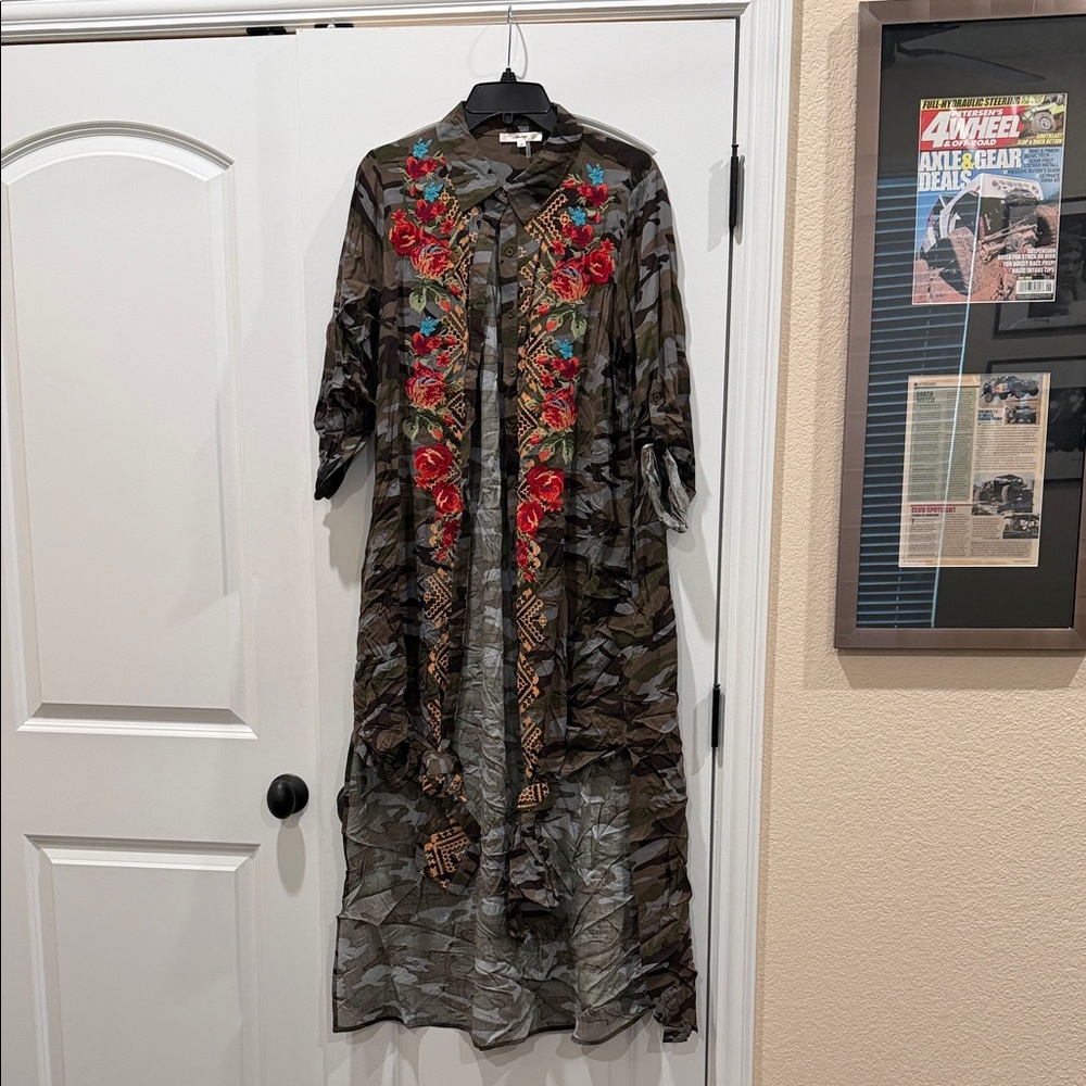 Floral Embroidered Camo Maxi Dress